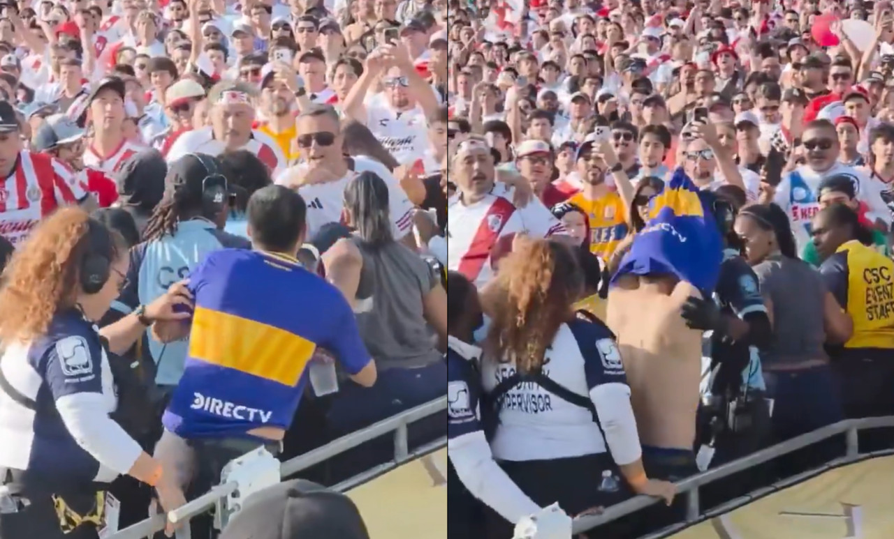 Sacaron a un hincha de Boca en medio de la tribuna de River-Monterrey. Foto: captura video.