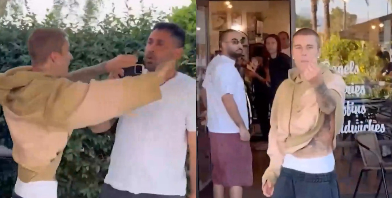 Justin Bieber se enfrentó a los paparazzi que lo esperaban fuera de un local. Foto: captura video x17online.com