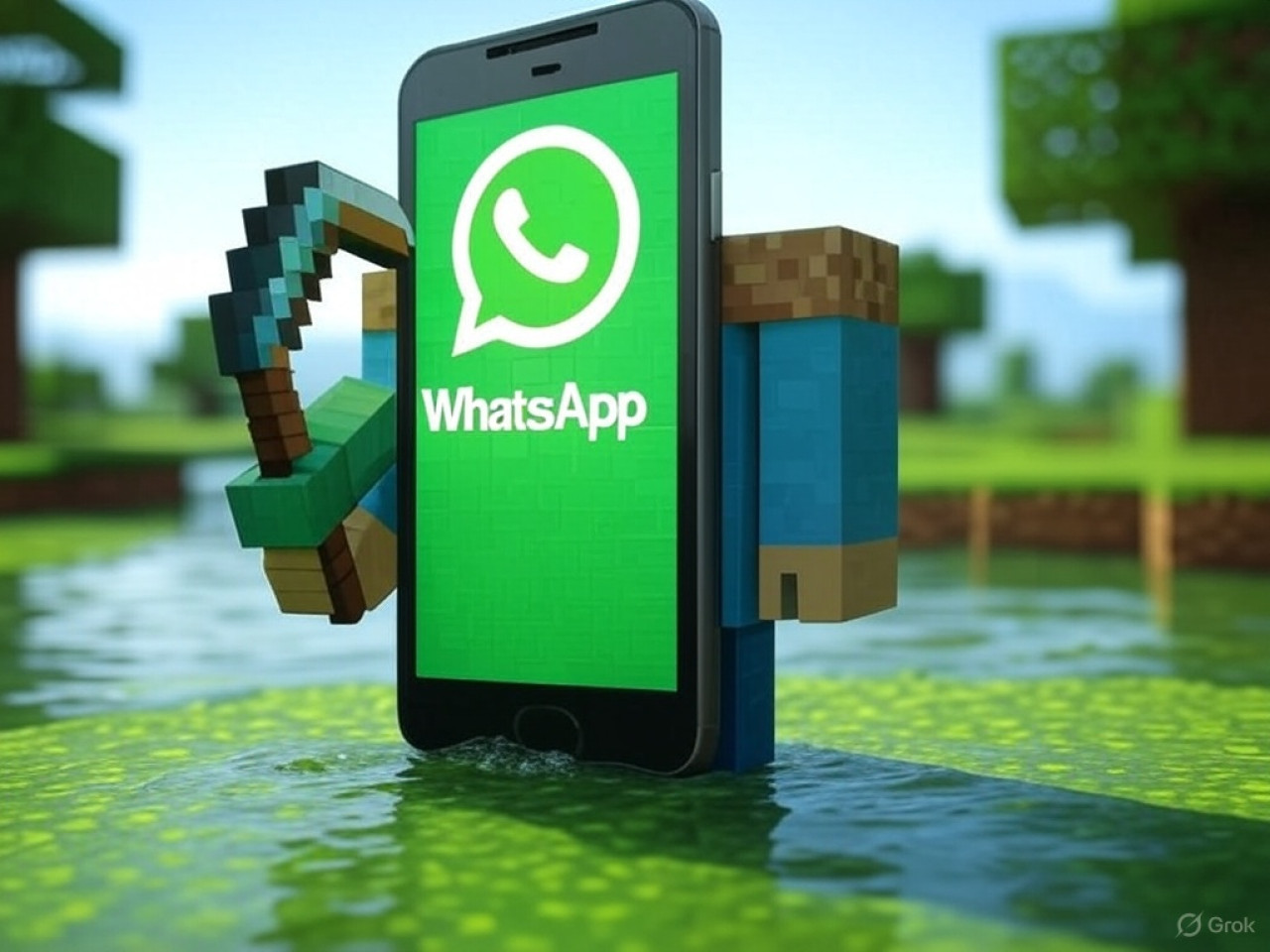 Modo Minecraft en WhatsApp. Fuente: Grok