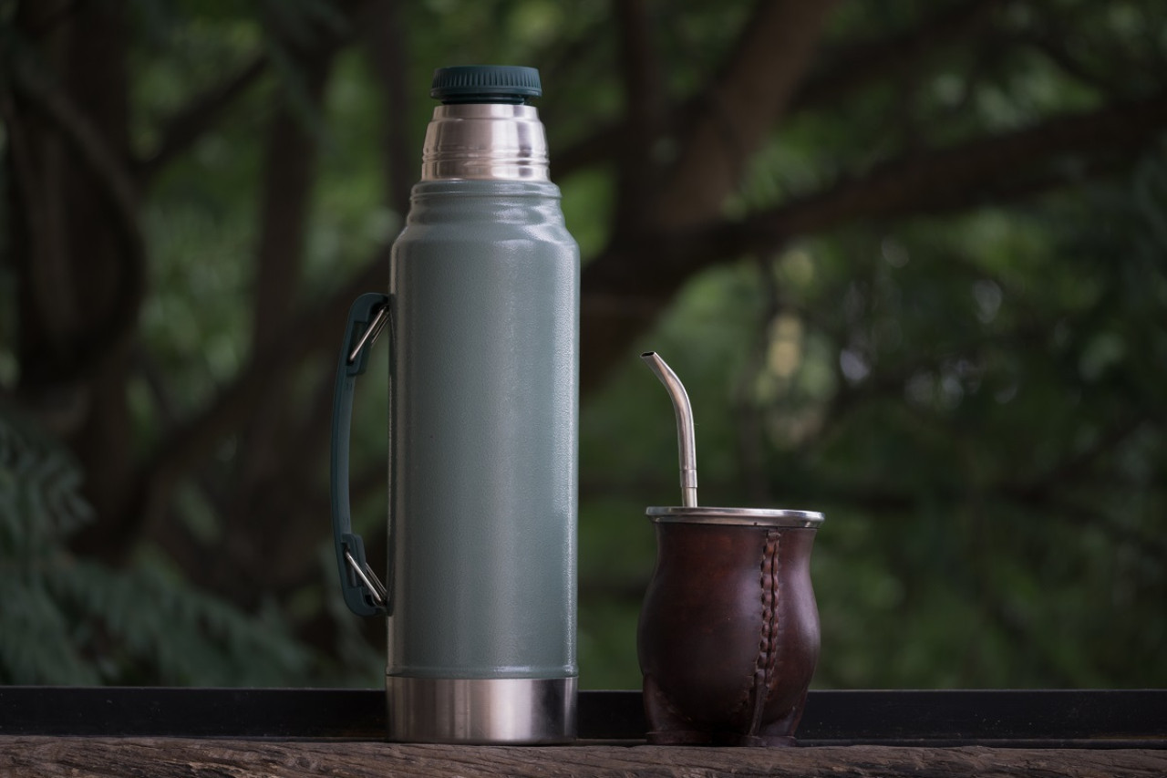 El termo y el mate, fundamentales para la tradicional infusión argentina. Foto: Freepik.