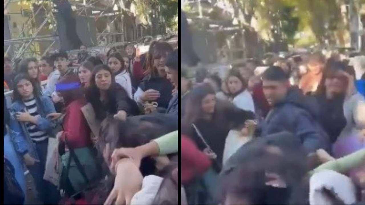 Pelea en el acampe de fans de Tini Stoessel. Foto: X / @NipeLatino.