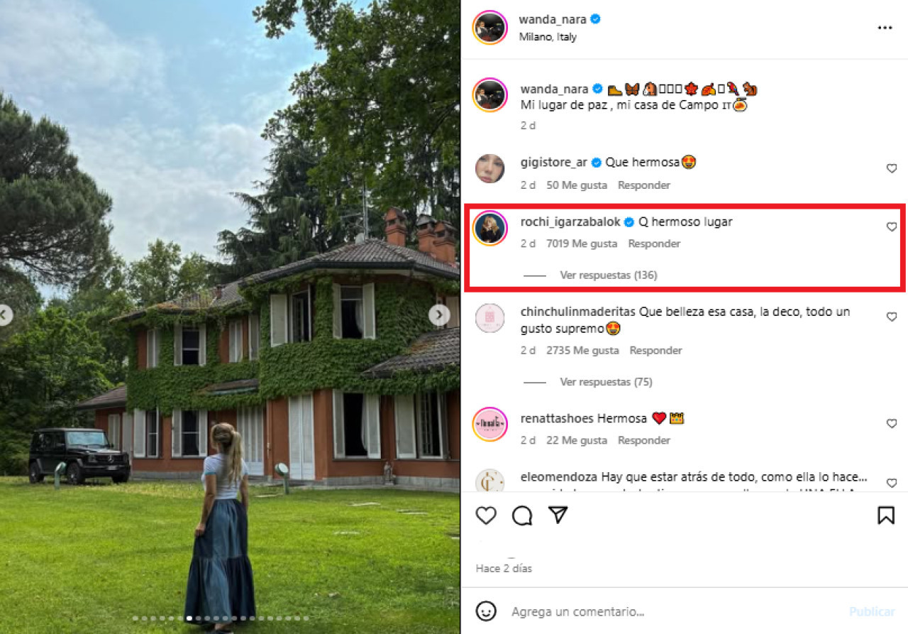El comentario de Rochi Igarzabal, ex Casi Ángeles, en la foto de Wanda Nara. Foto captura @wanda_nara