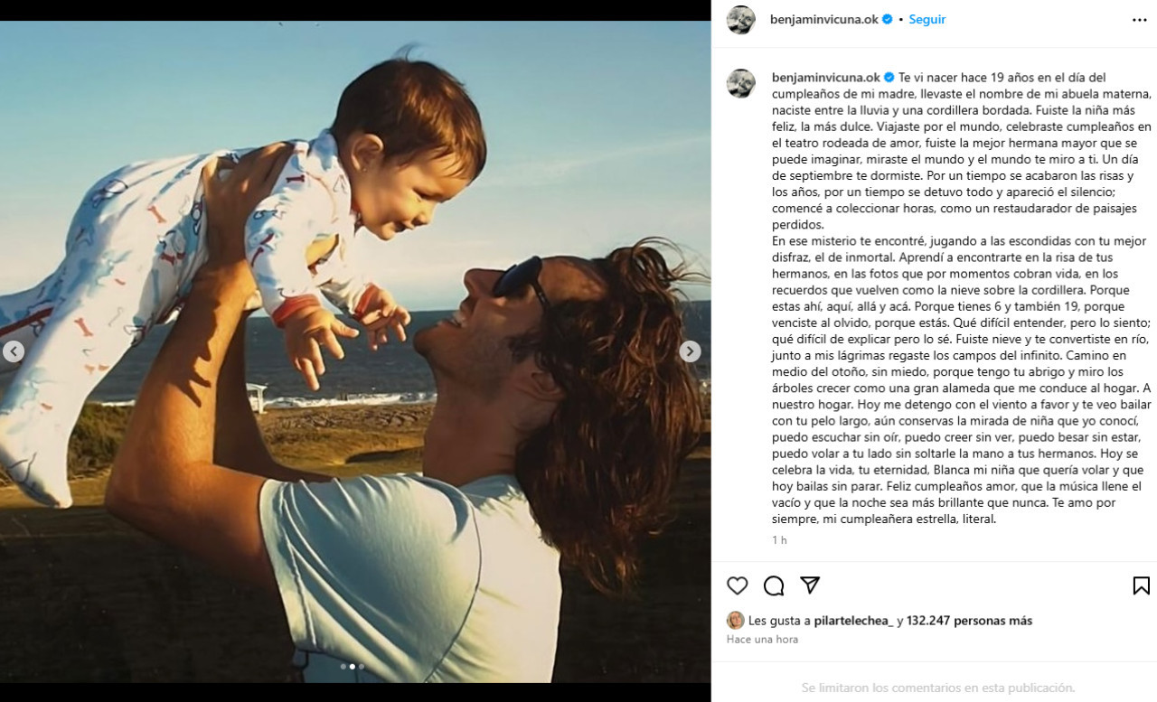 Benjamín Vicuña recordó la muerte de su hija Blanca. Foto: Instagram.